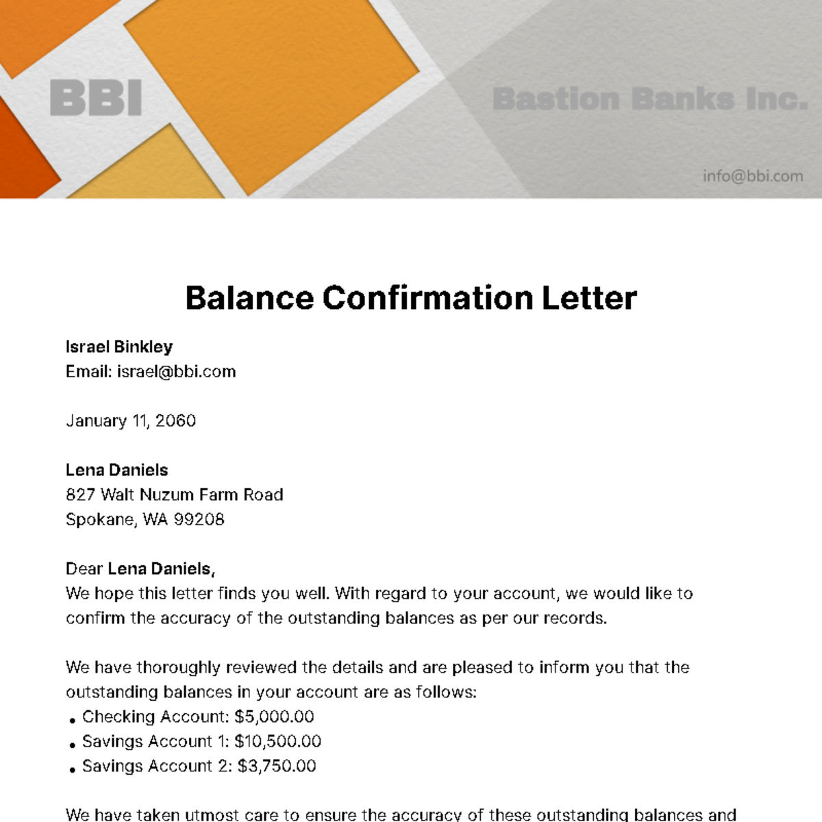 Balance Confirmation Letter Template