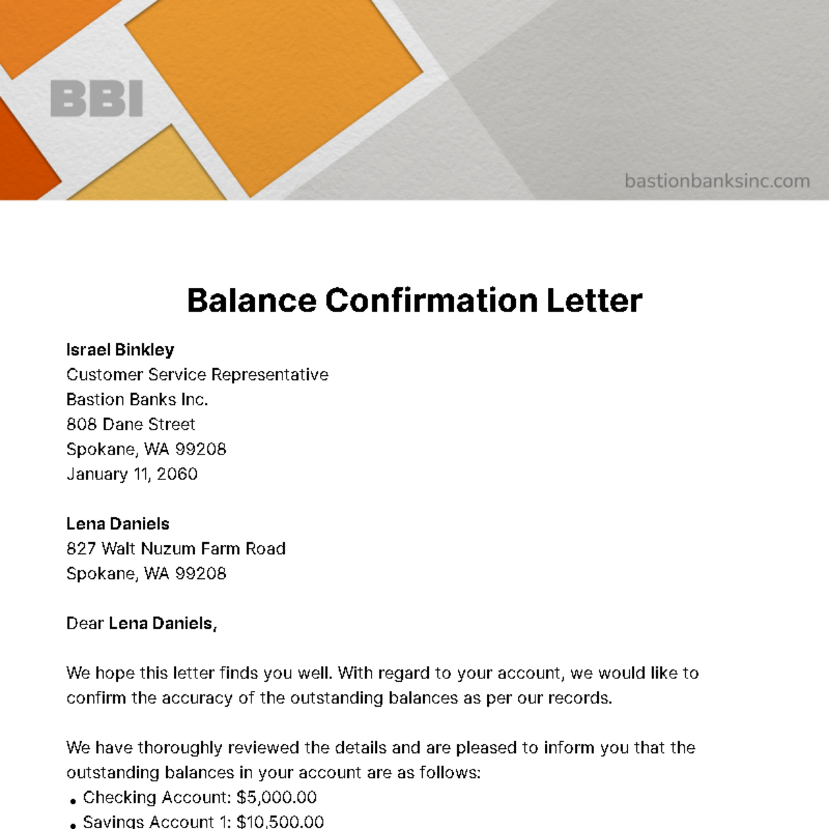 Free Balance Confirmation Letter Edit Online Download Template