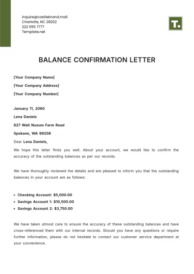 Free Balance Confirmation Letter Template to Edit Online