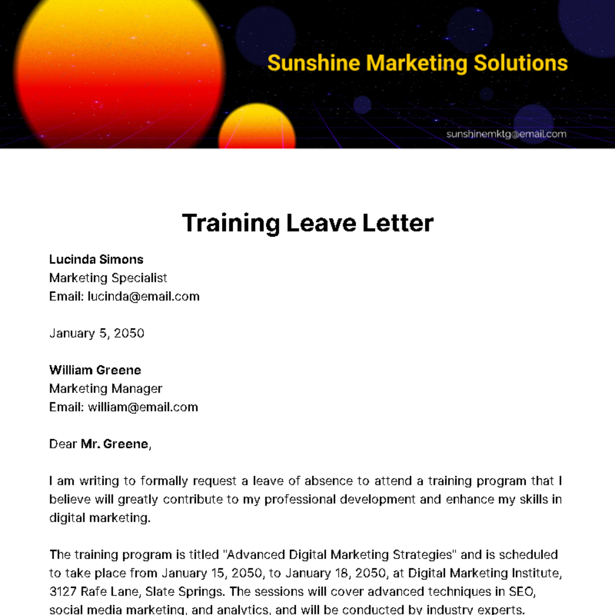 Training Leave Letter Template