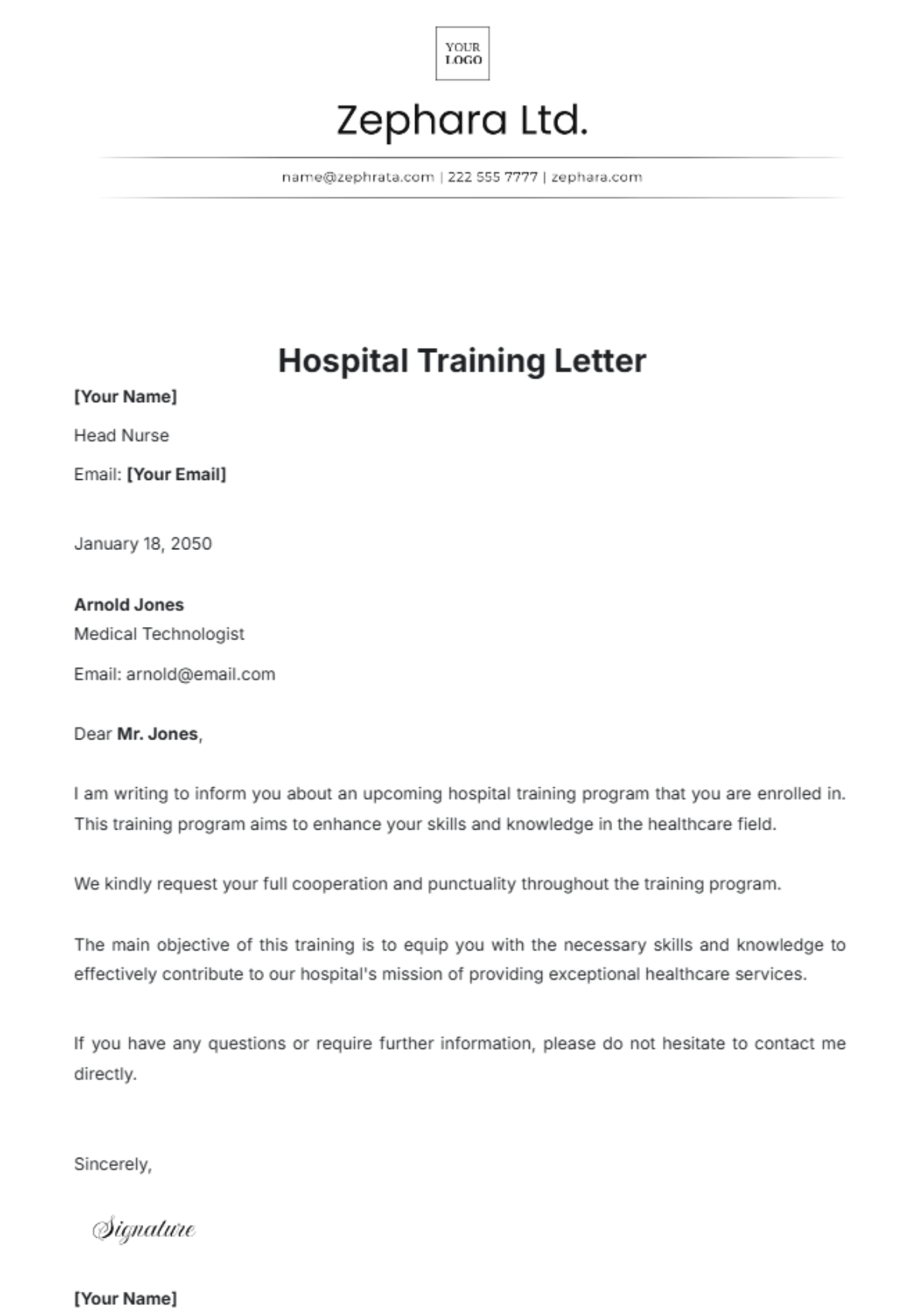 Hospital Training Letter Template - Edit Online & Download