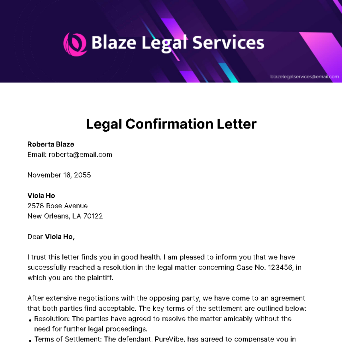 Free Legal Confirmation Letter Template