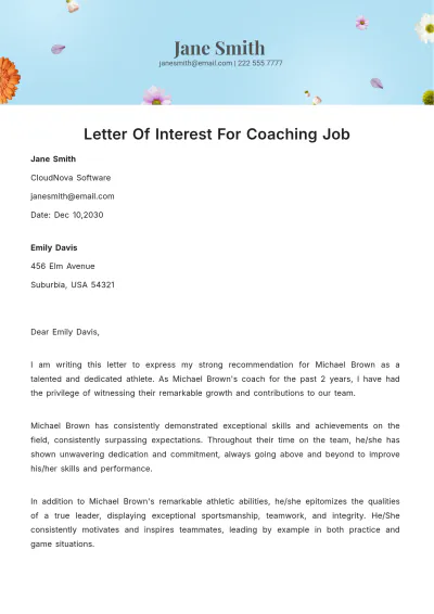 Free Letter Of Interest For Coaching Job Template to Edit Online