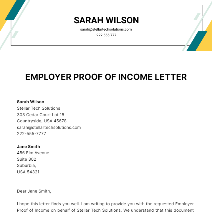 Employer Proof Of Income Letter Template