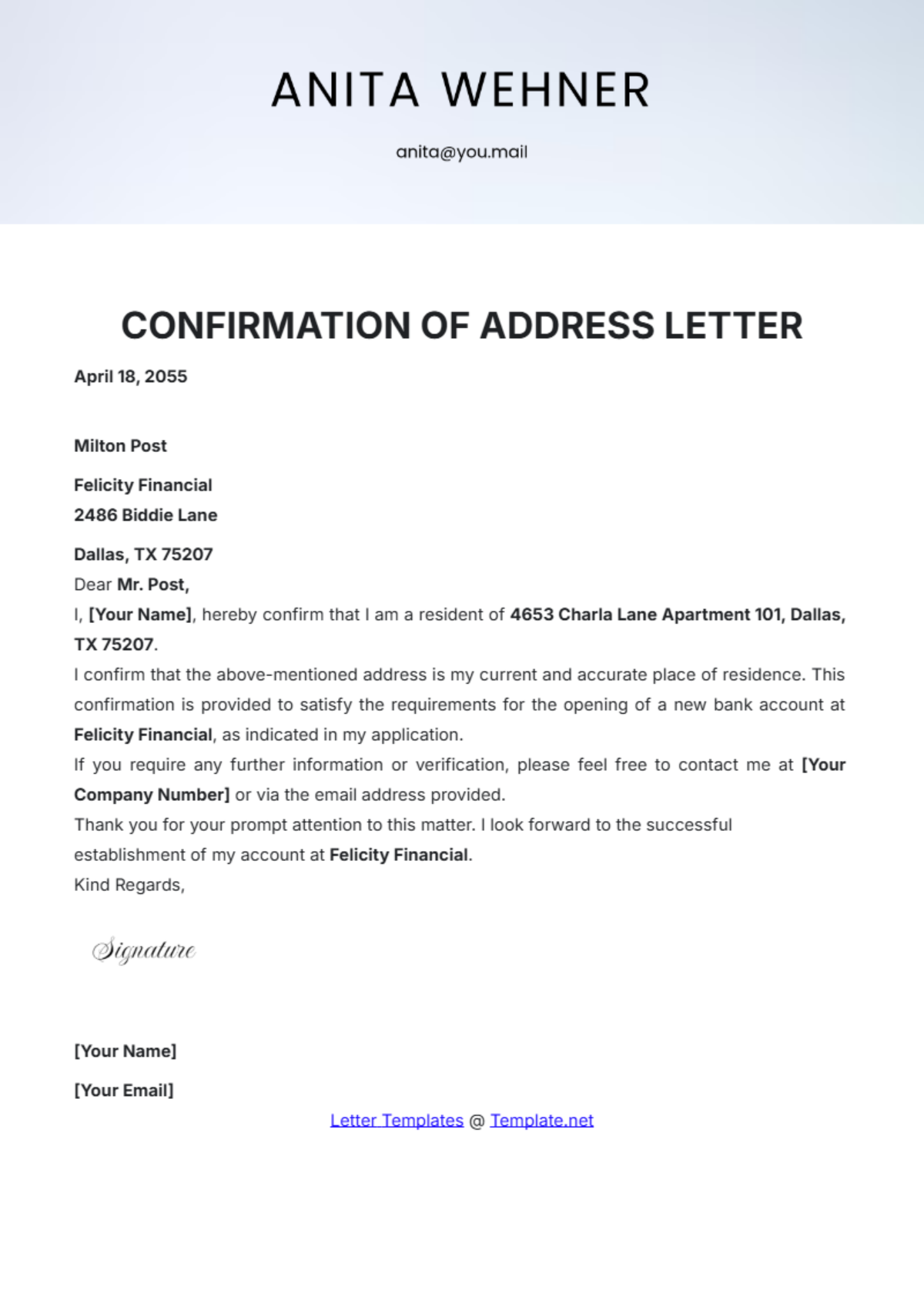 Confirmation of Address Letter Template - Edit Online & Download