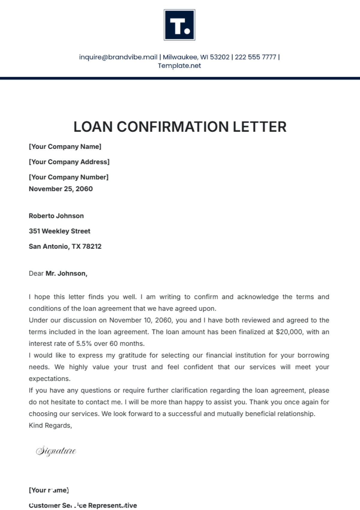 Loan Confirmation Letter Template - Edit Online & Download