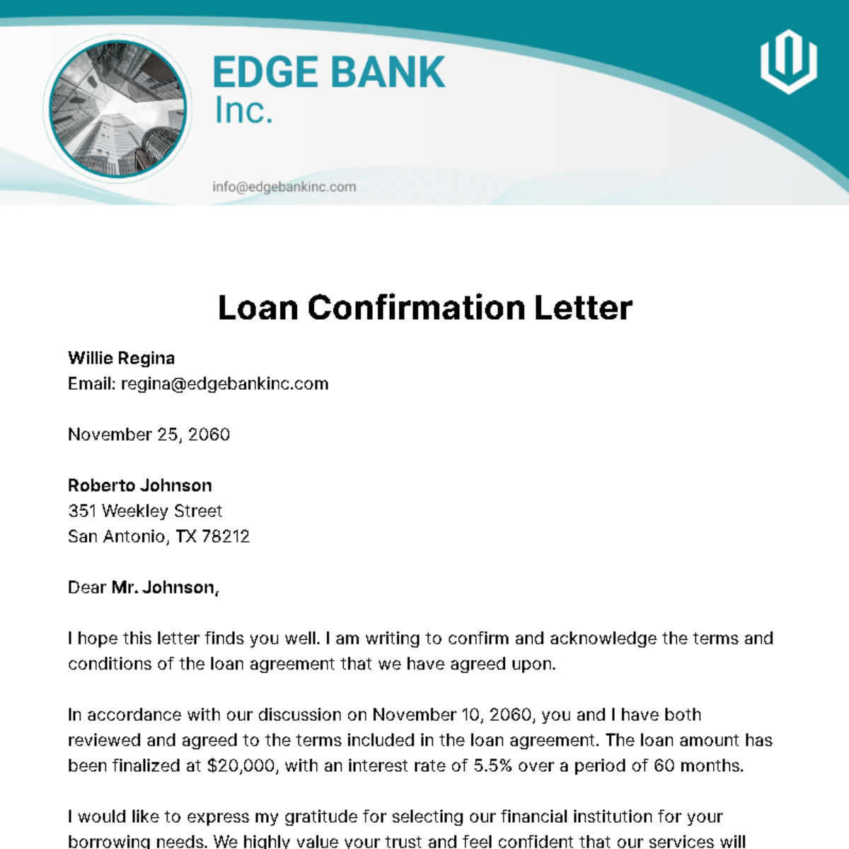 Free Loan Confirmation Letter Template