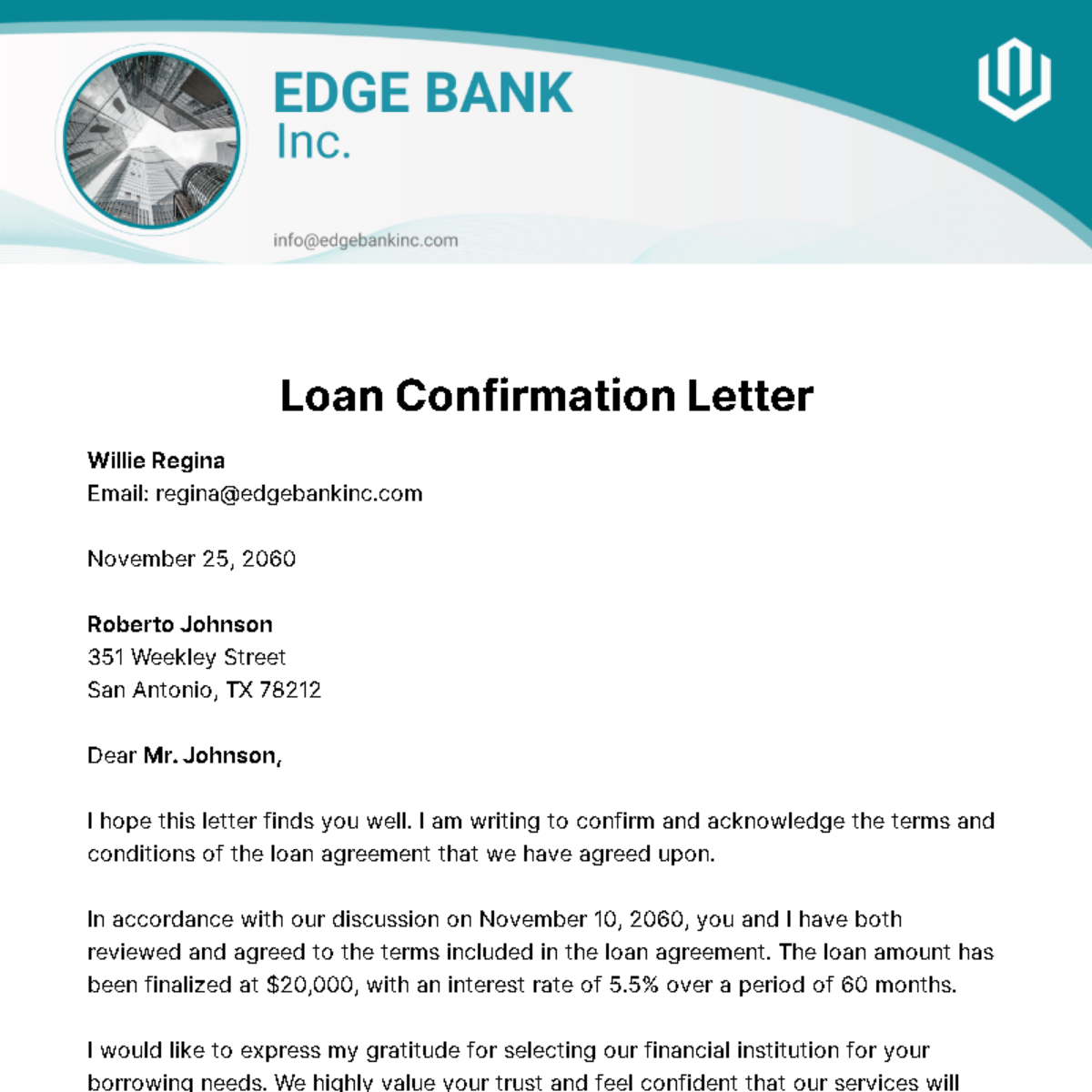 Loan Confirmation Letter Template Edit Online And Download Example 