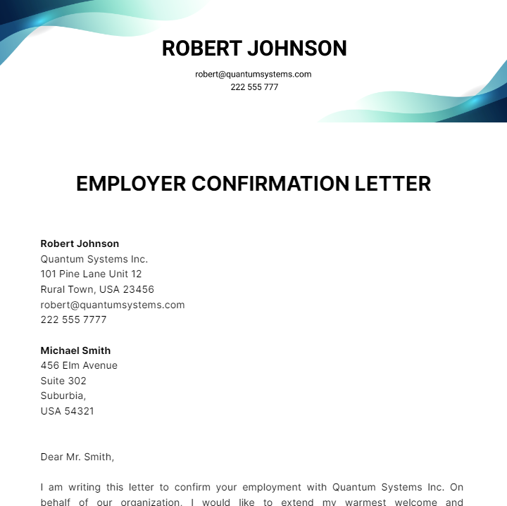 Free Employer Confirmation Letter Template
