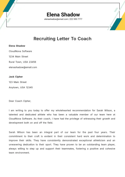 Free Recruiting Letter To Coach Template to Edit Online