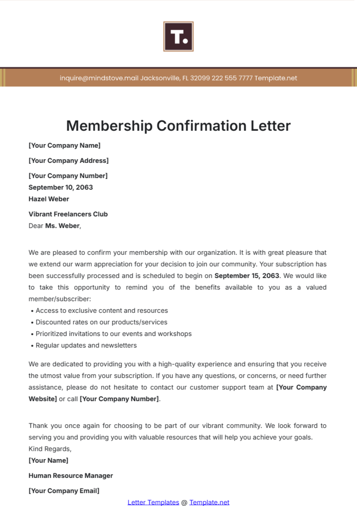 Membership Confirmation Letter Template - Edit Online & Download