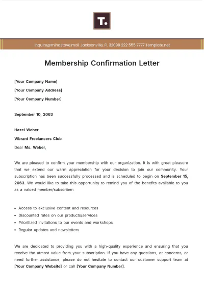 Free Membership Confirmation Letter Template to Edit Online