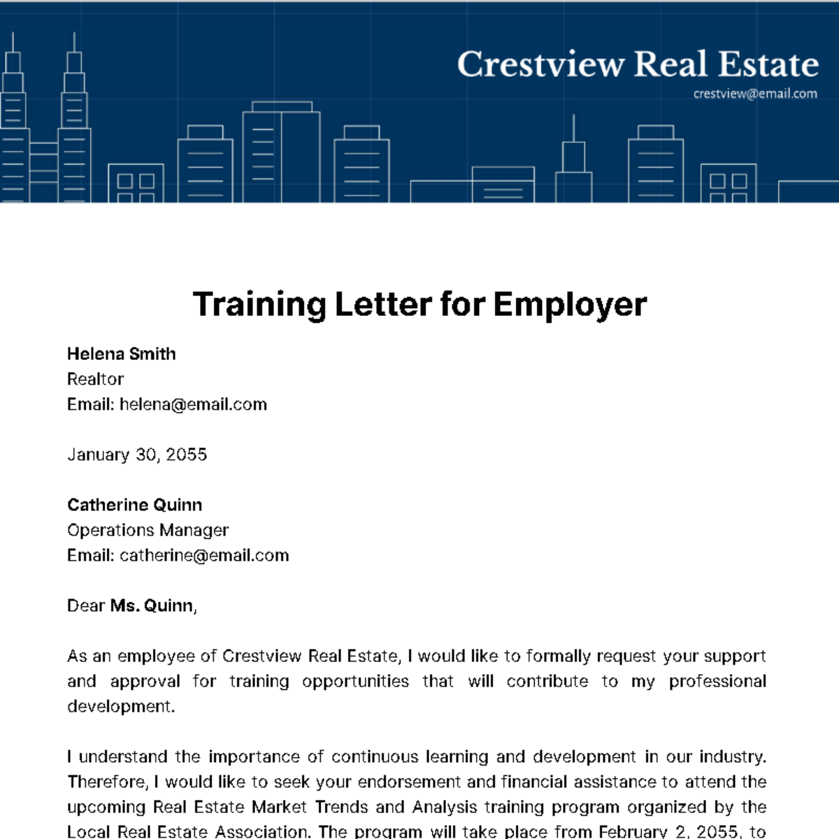 Free Training Letter for Employer Template