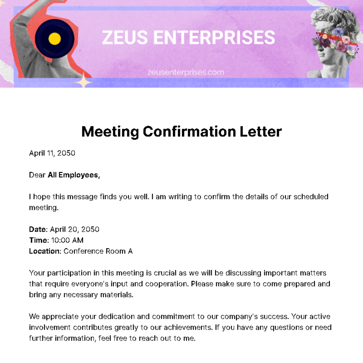 Meeting Confirmation Letter Template