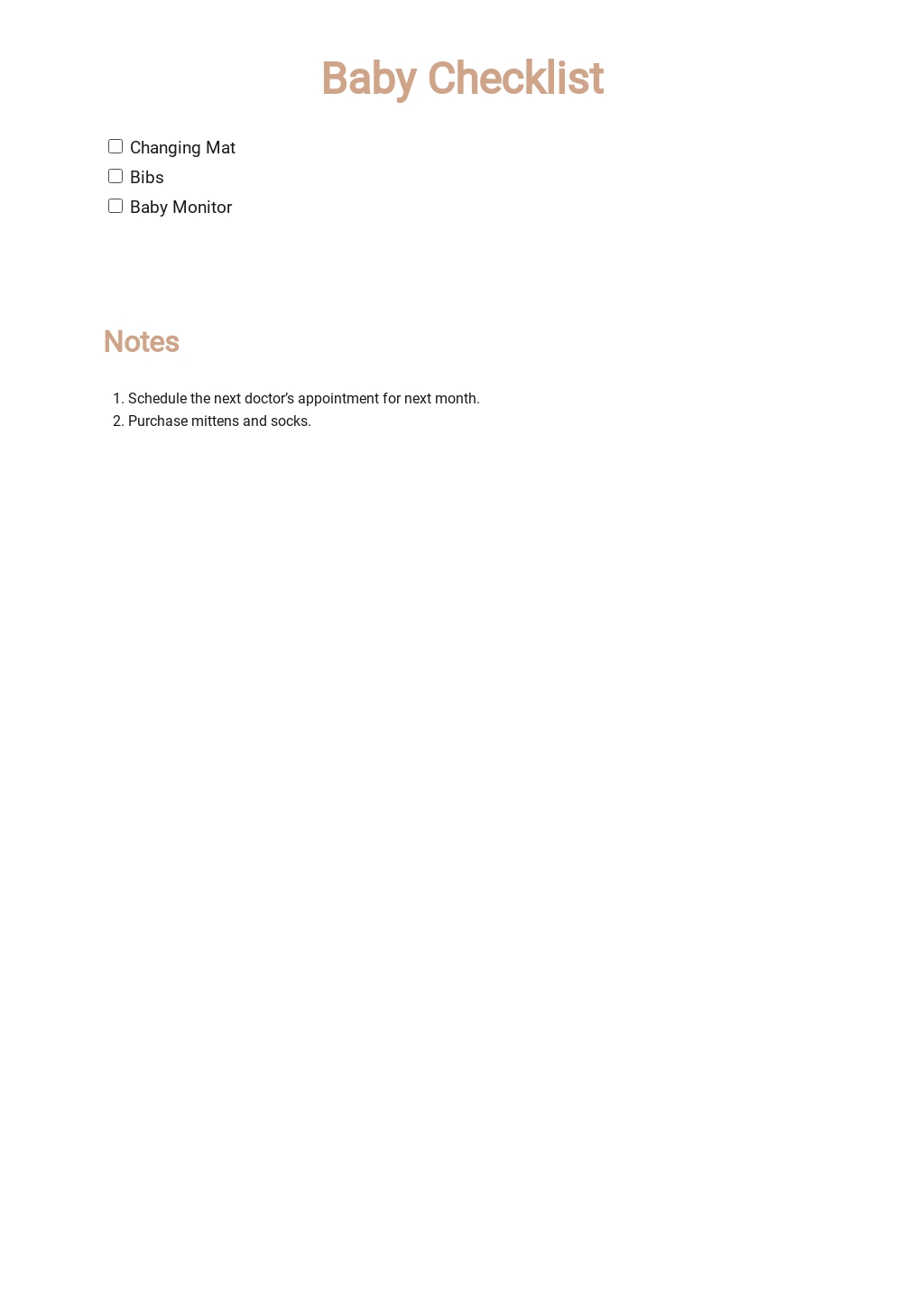 8+ FREE Baby Checklist Templates [Edit & Download] | Template.net