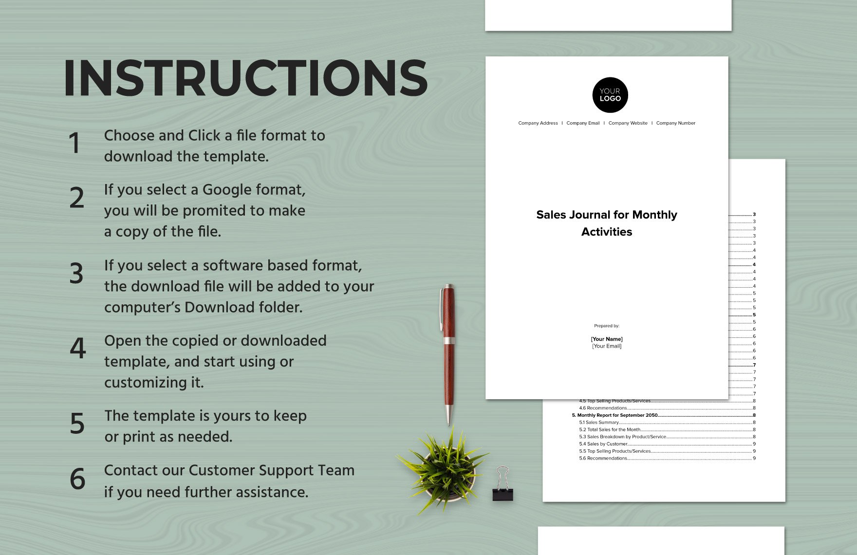 Sales Journal for Monthly Activities Template