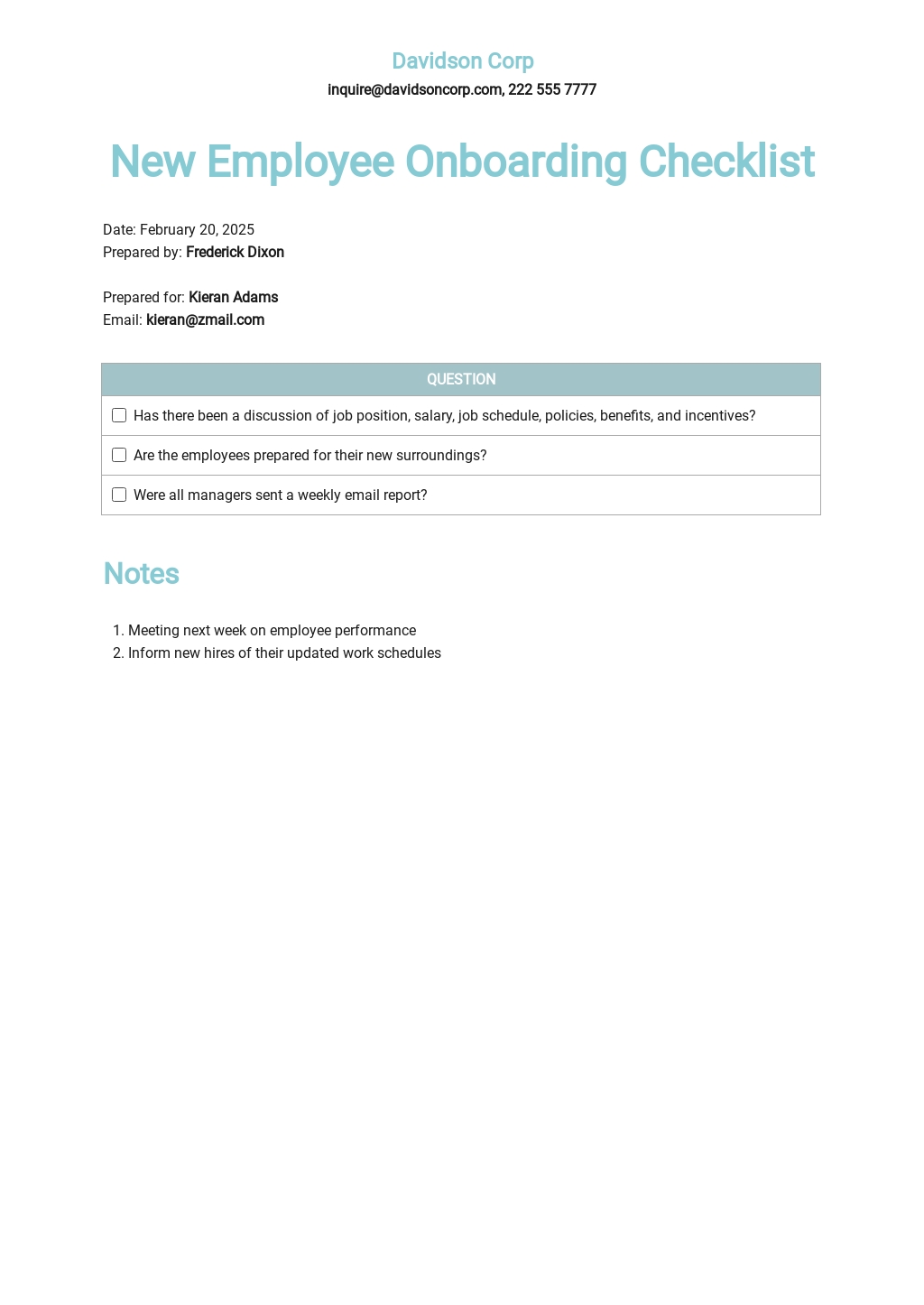 New Employee Onboarding Template Word 8091