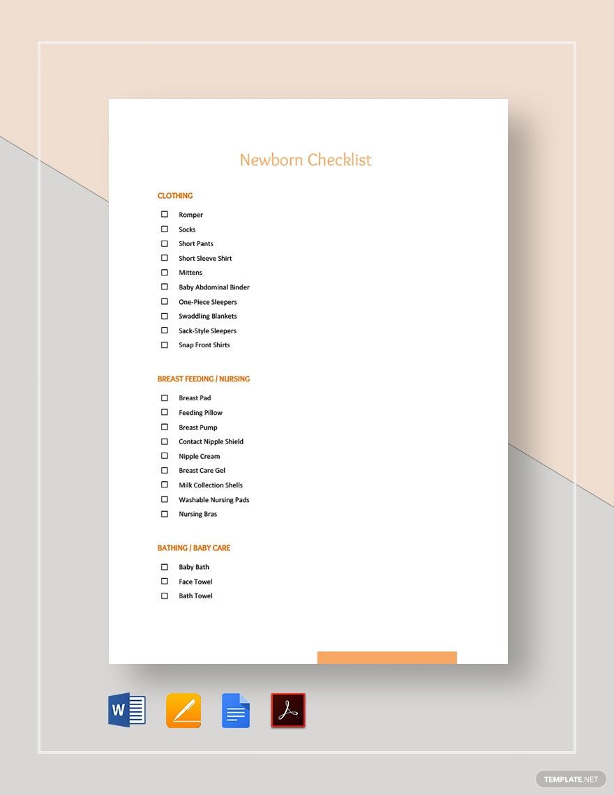 Newborn Checklist Template in Word, Google Docs, PDF, Apple Pages