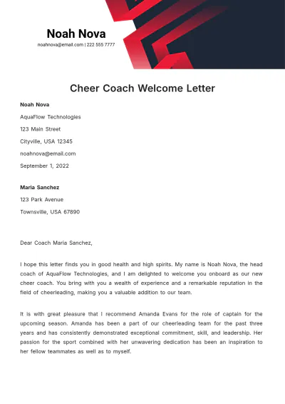Free Cheer Coach Welcome Letter Template to Edit Online