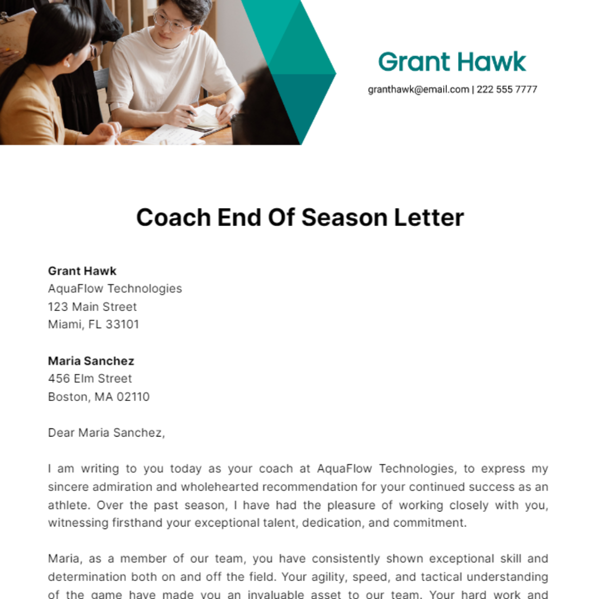 Coach End Of Season Letter Template