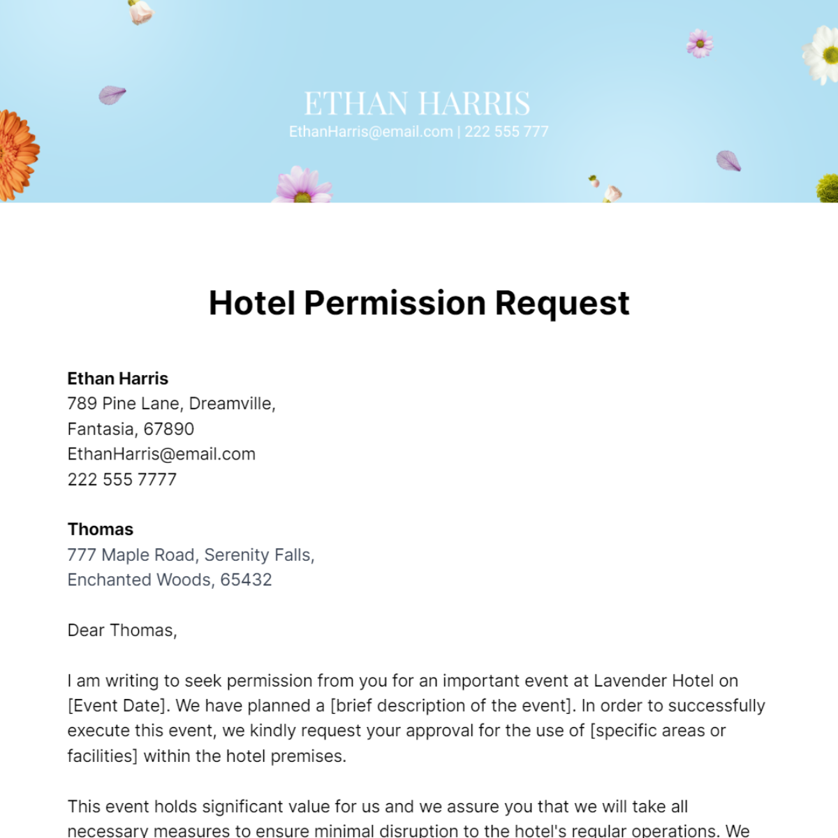 Hotel Permission Letter Template