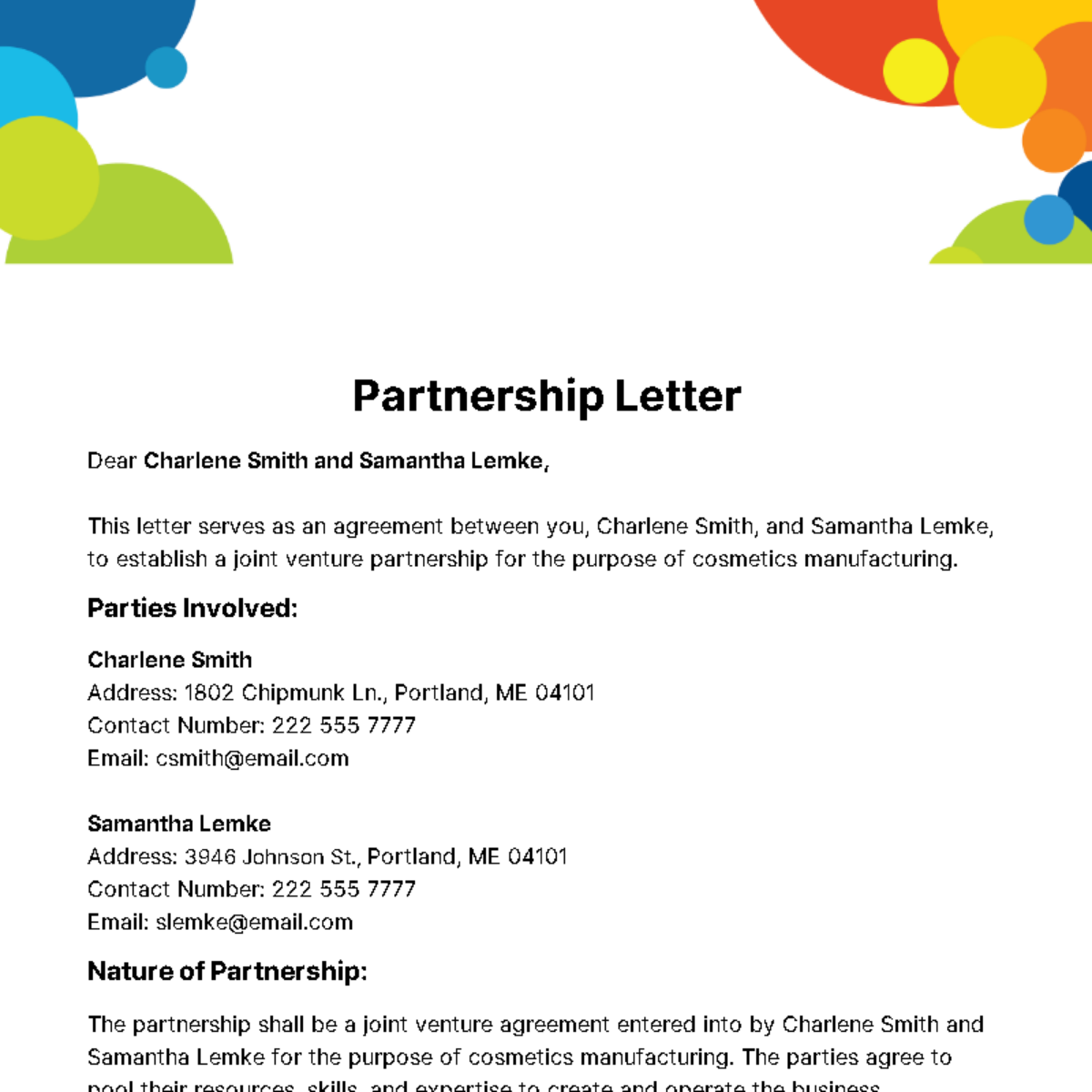 Free Partnership Letter