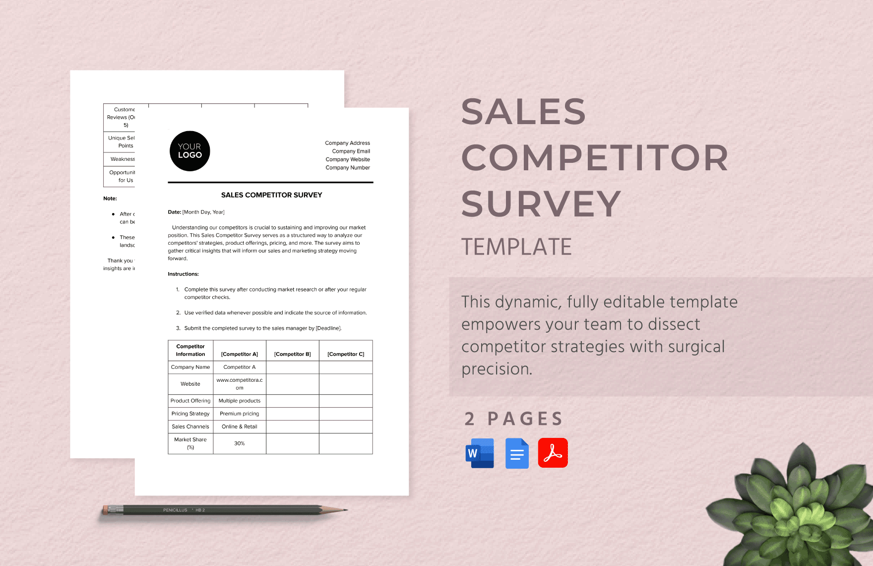Sales Competitor Survey Template in Word, Google Docs, PDF