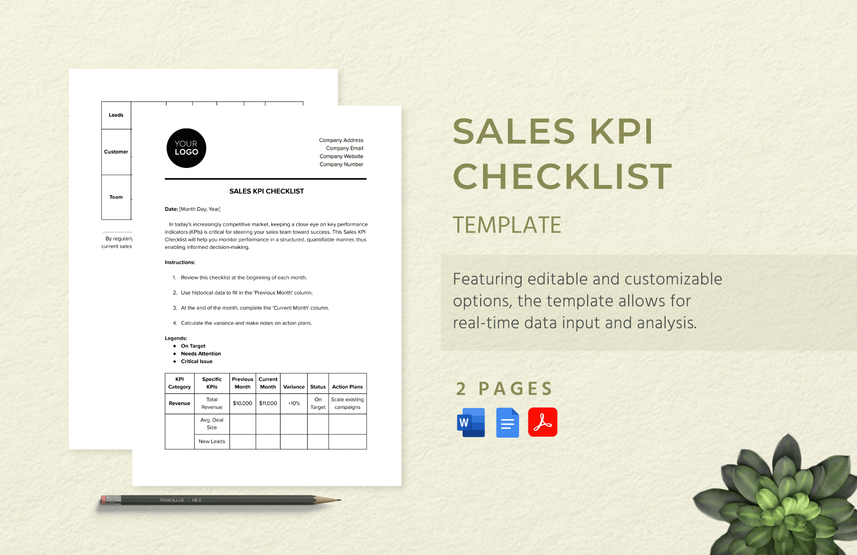 Sales KPI Checklist Template in Word, Google Docs, PDF