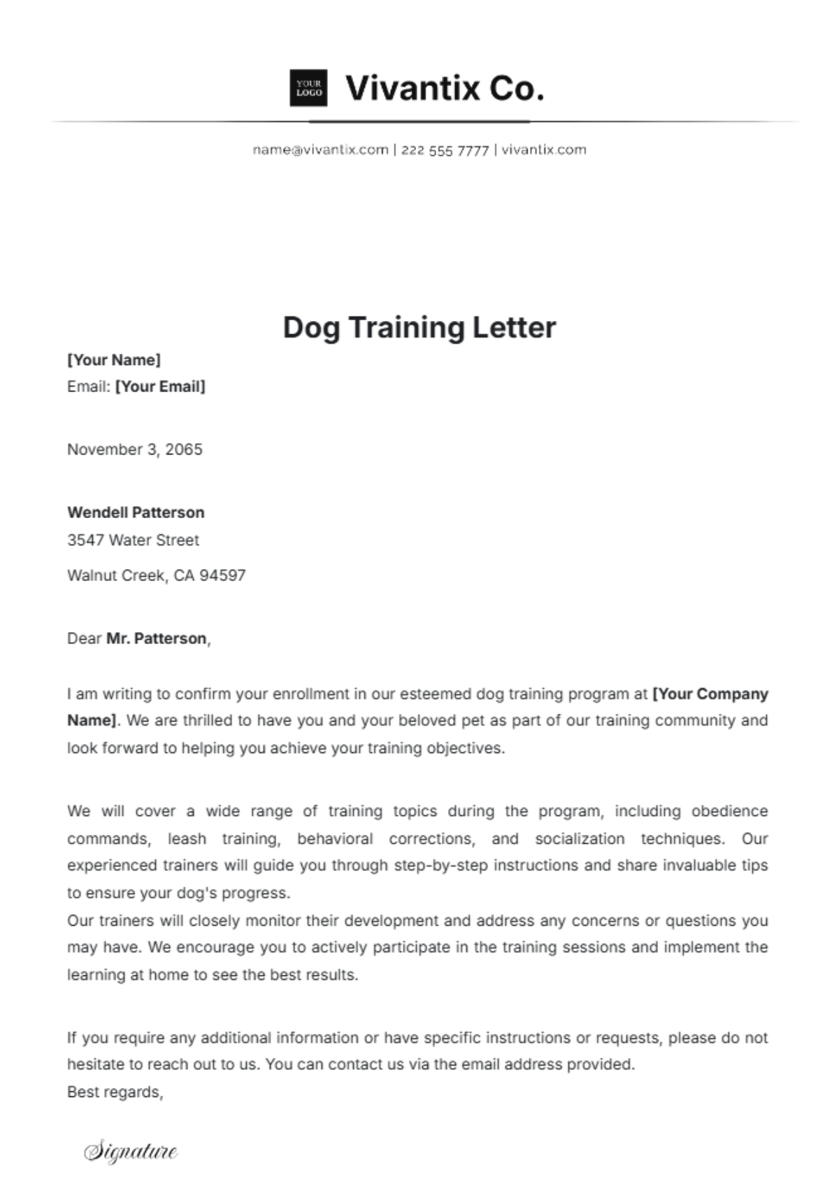 Dog Training Letter Template - Edit Online & Download