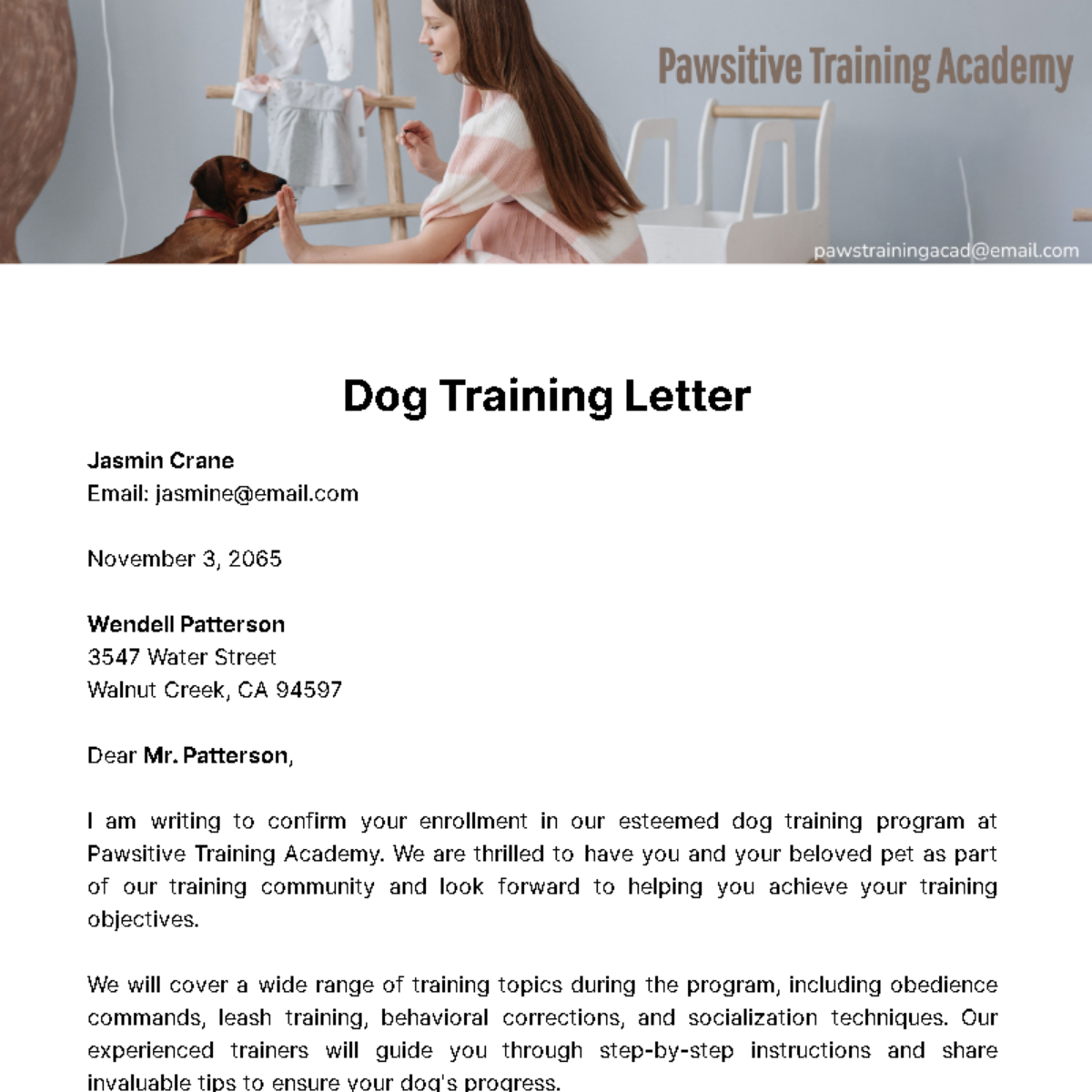 Dog Training Letter Template