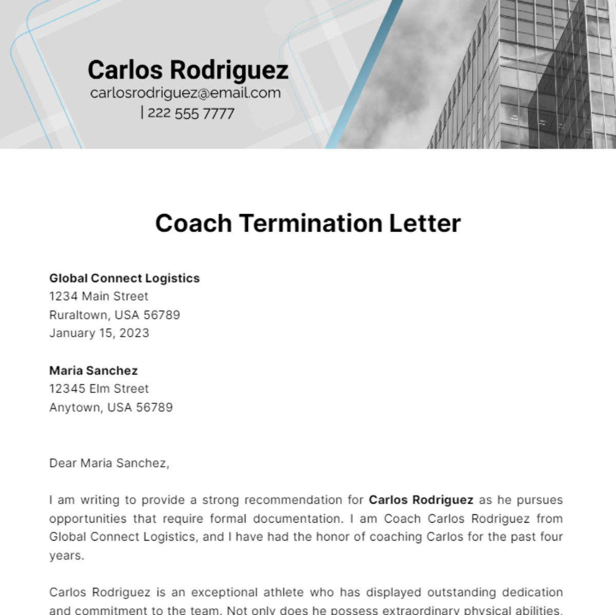 Coach Termination Letter Template