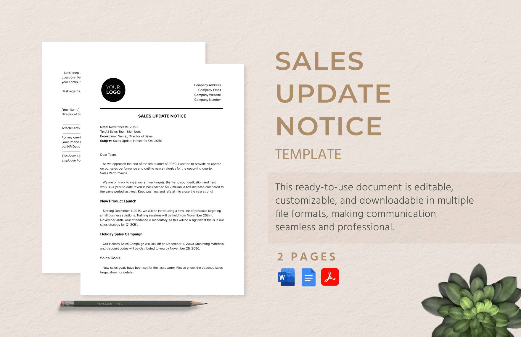 Sales Update Notice Template in Word, Google Docs, PDF