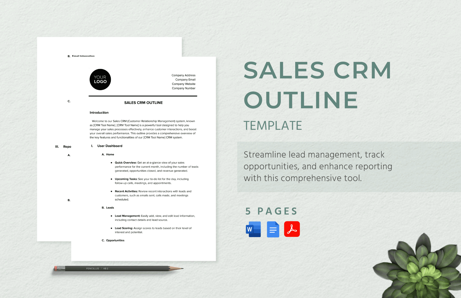 Sales CRM Outline Template in Word, Google Docs, PDF