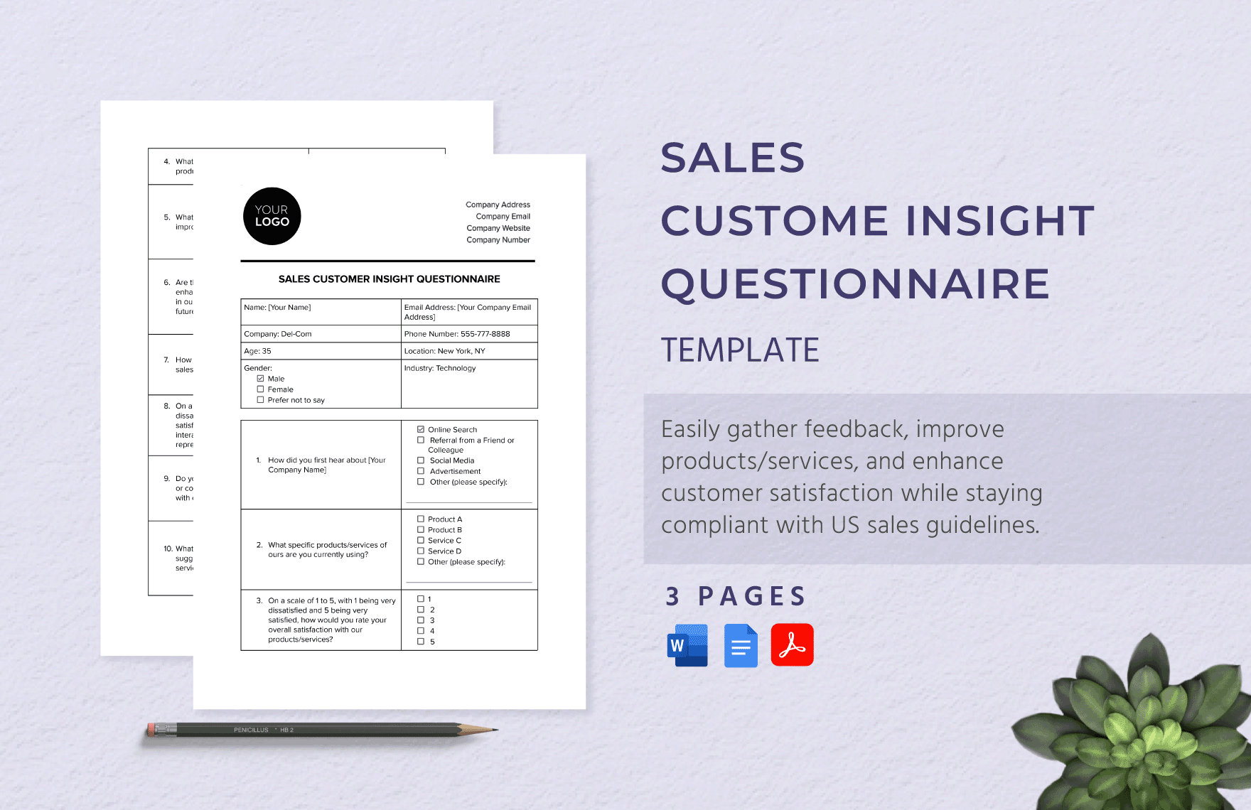 Sales Customer Insight Questionnaire Template in Word, Google Docs, PDF