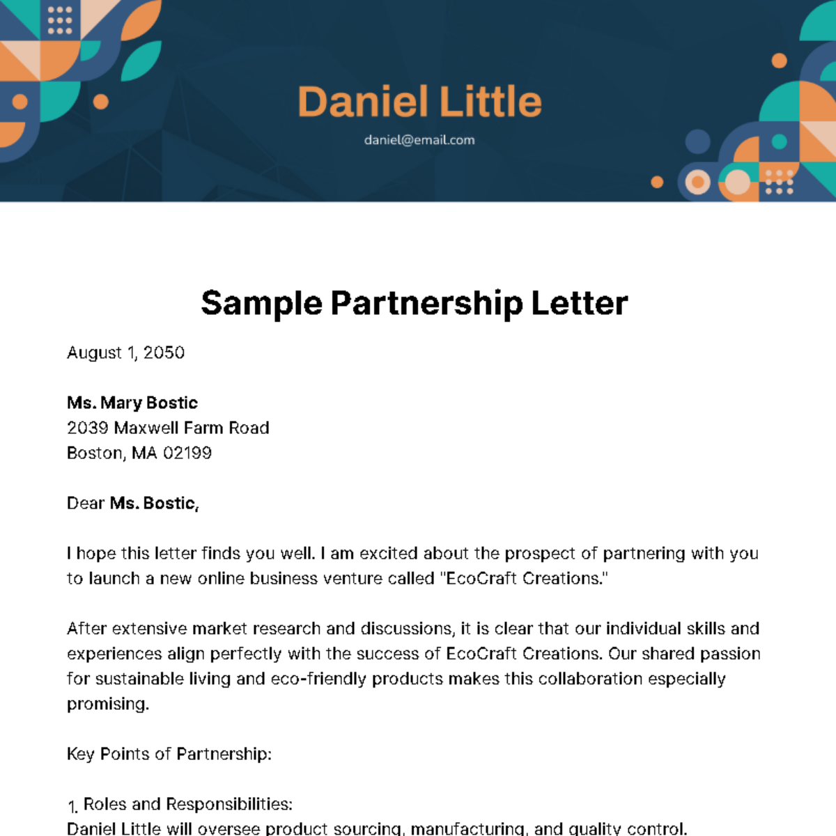 Free Sample Partnership Letter