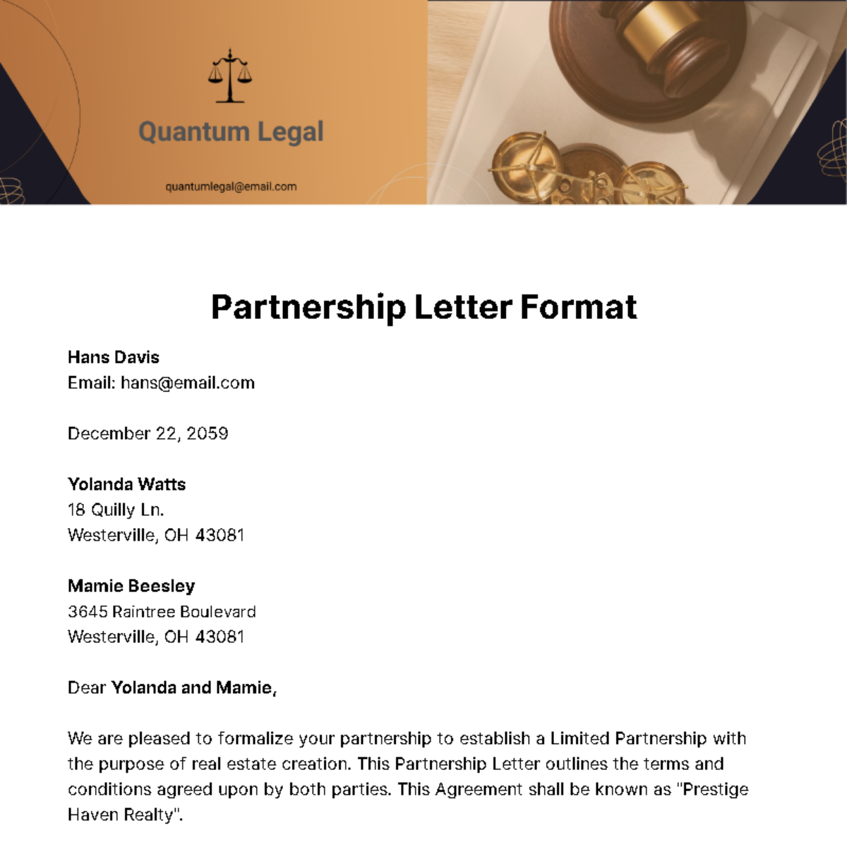 Free Partnership Letter Format