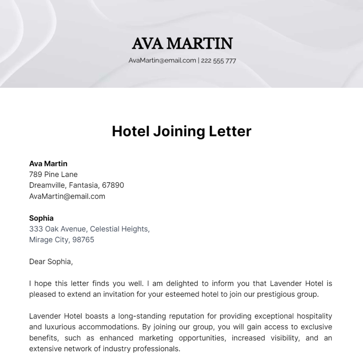 Hotel Joining Letter Template