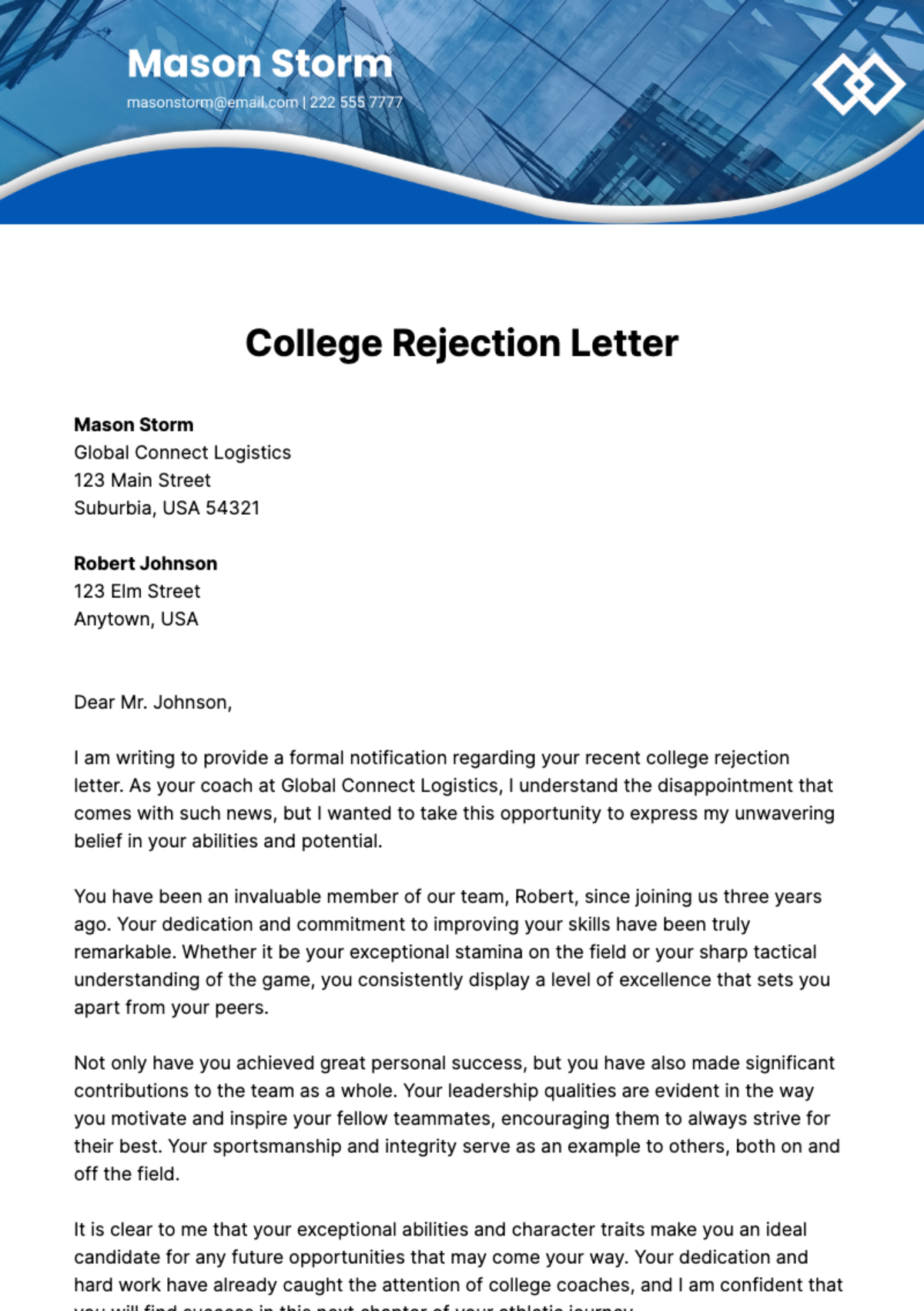 Free College Rejection Letter Template