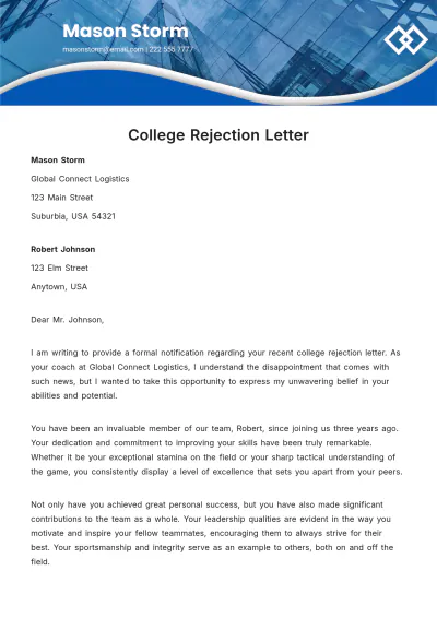 Free College Rejection Letter Template to Edit Online