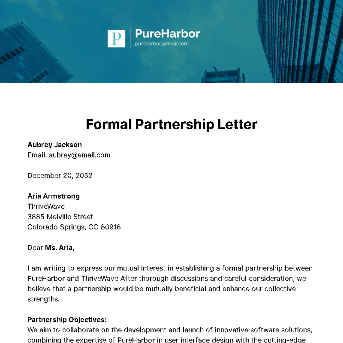 Free Formal Partnership Letter