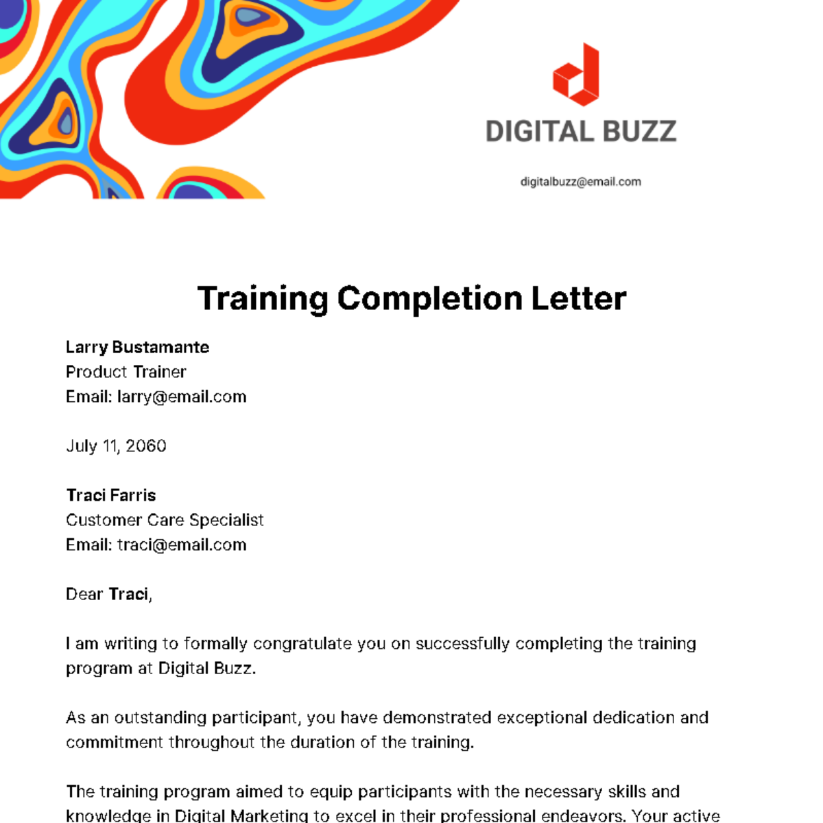 Training Completion Letter Template