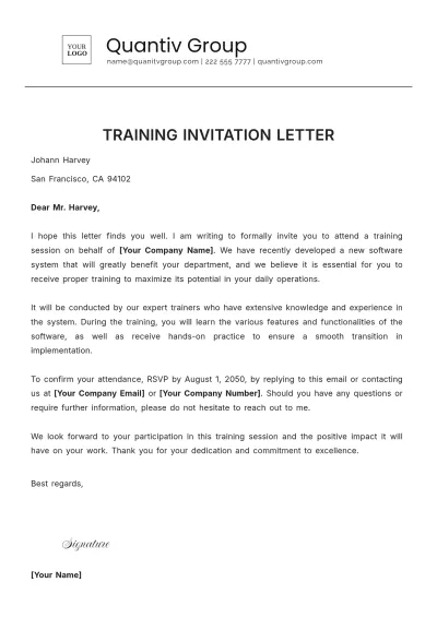 Free Training Invitation Letter Template to Edit Online