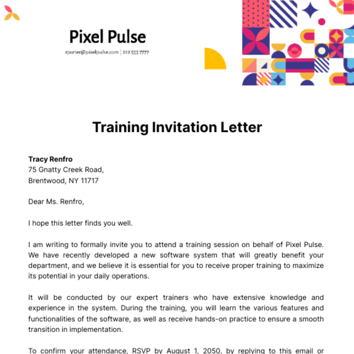 Free Training Invitation Letter Template
