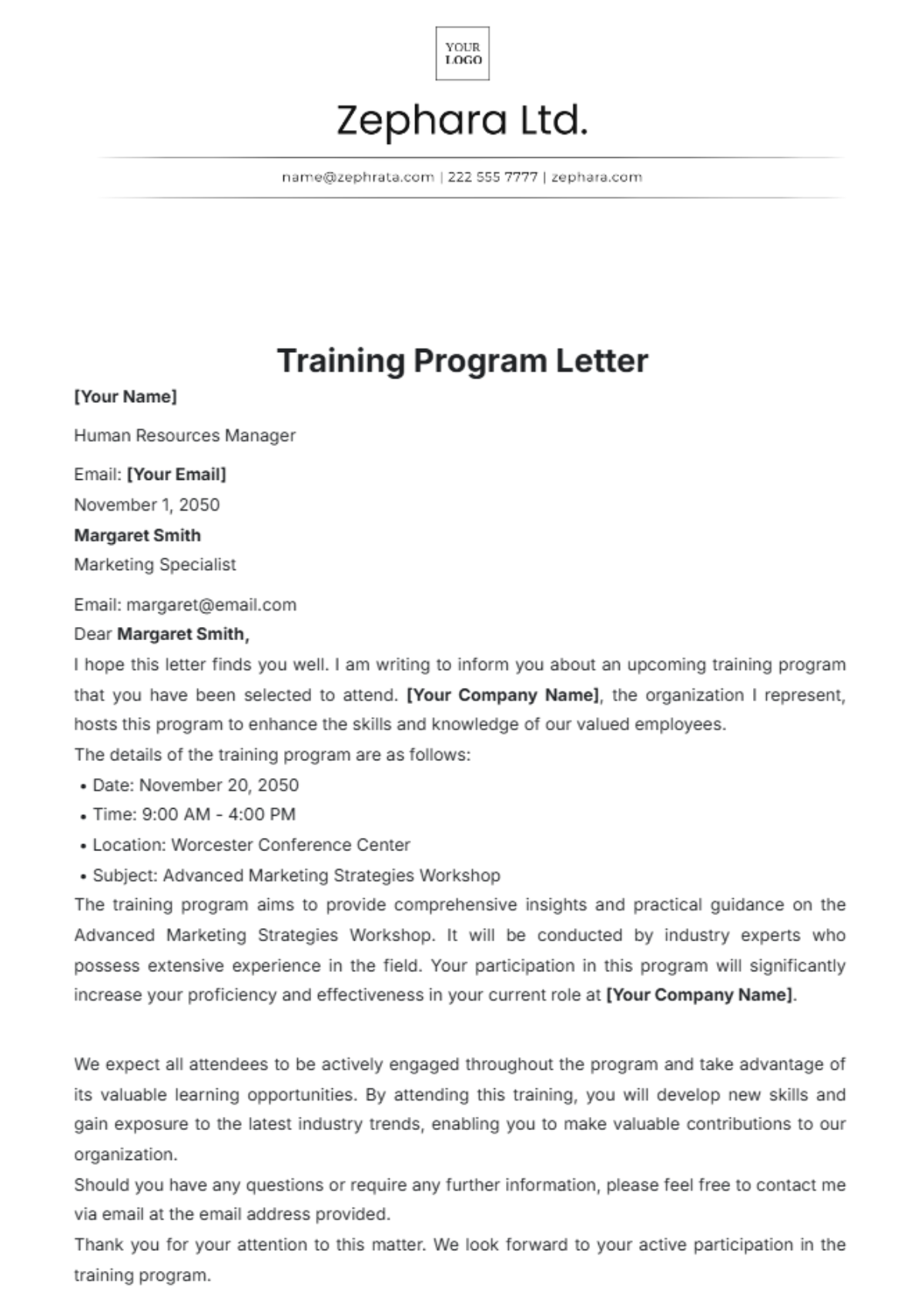 Training Program Letter Template - Edit Online & Download