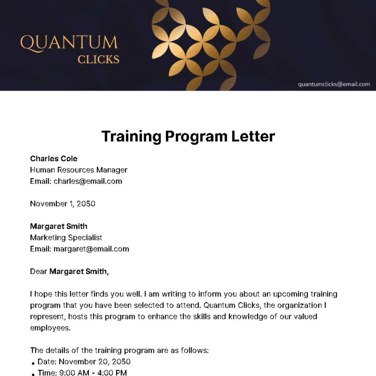 Training Program Letter Template