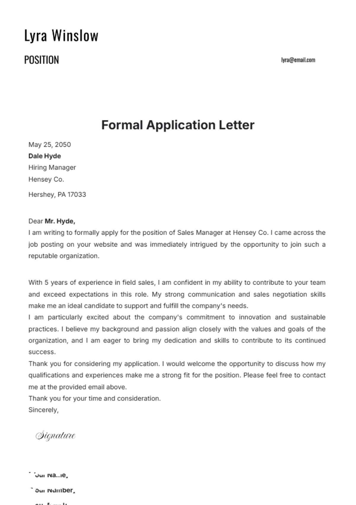 Formal Application Letter Template - Edit Online & Download