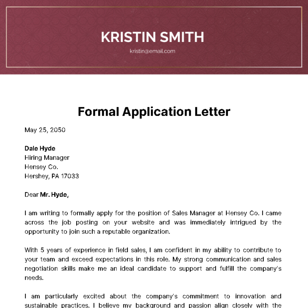 Formal Application Letter Template