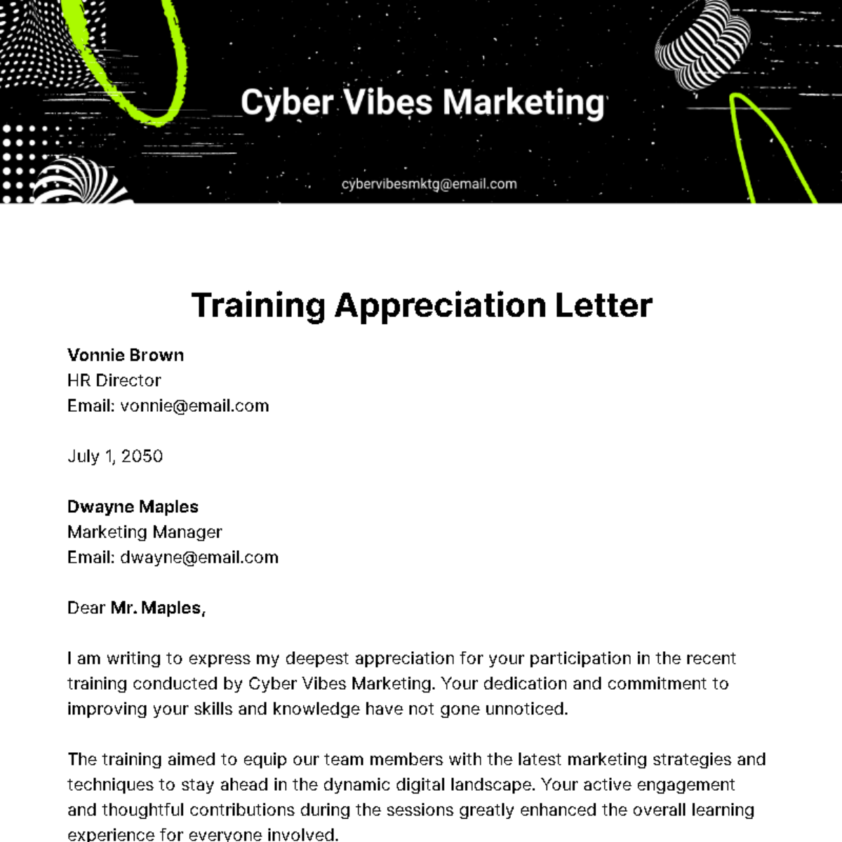 Training Appreciation Letter Template