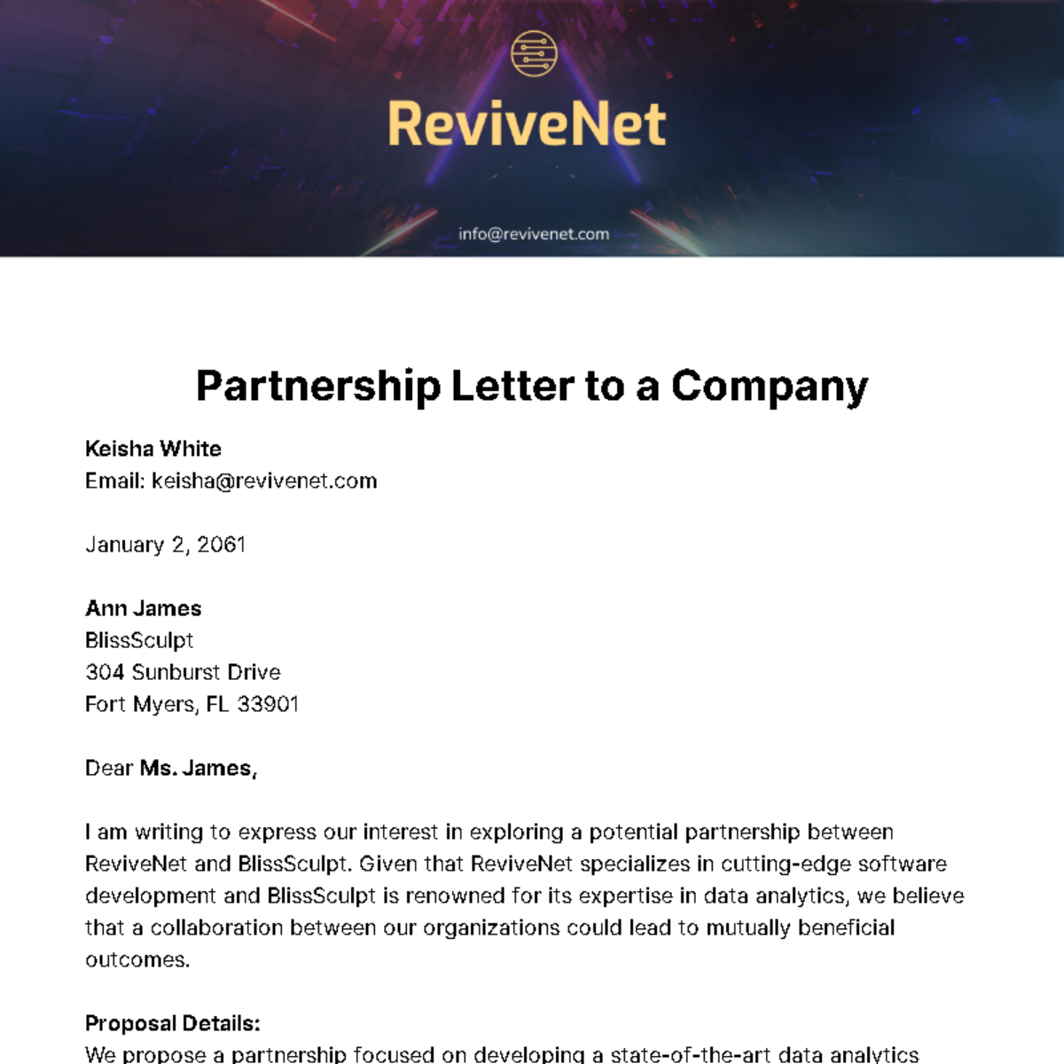 Free Partnership Letter to a Company