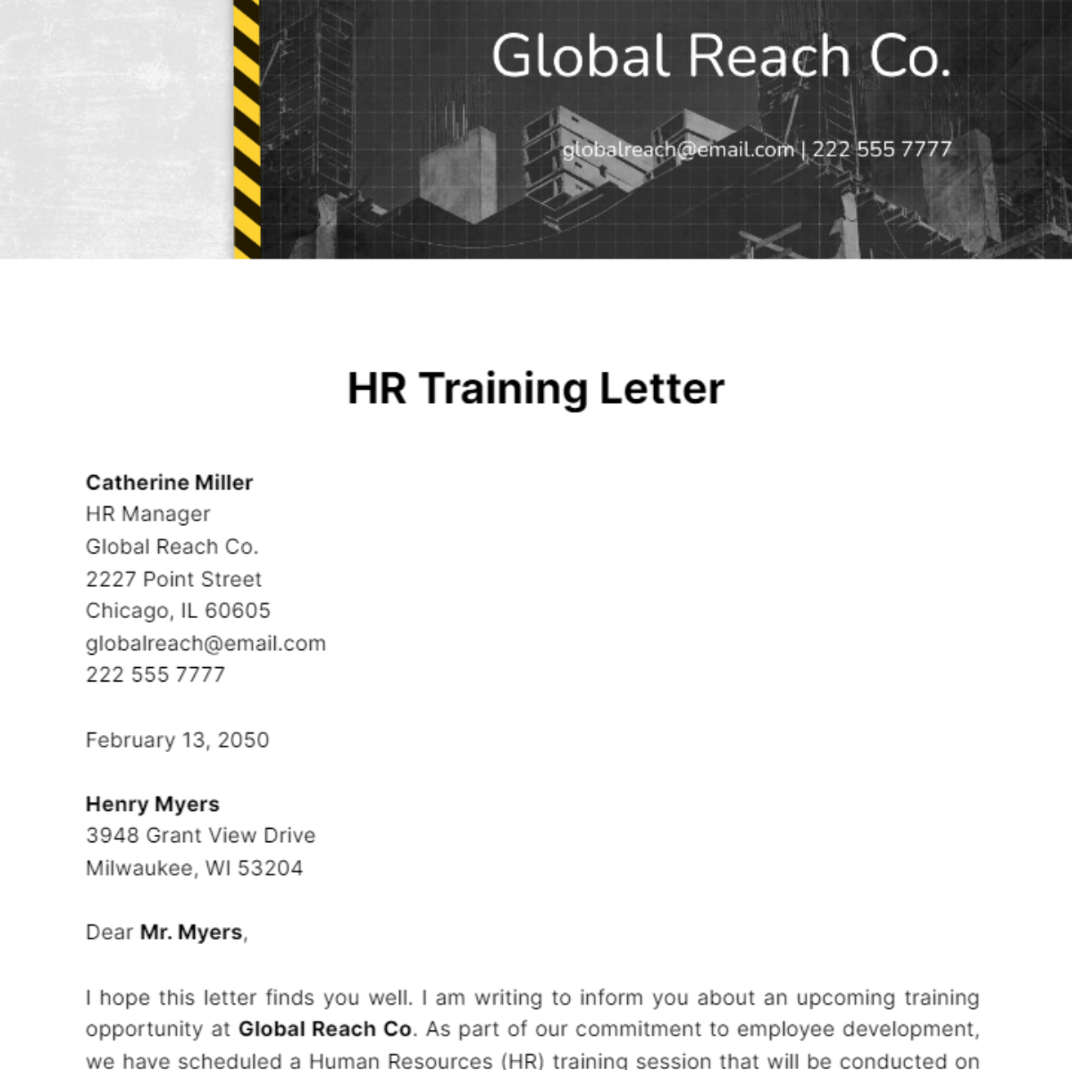 Free HR Training Letter Template